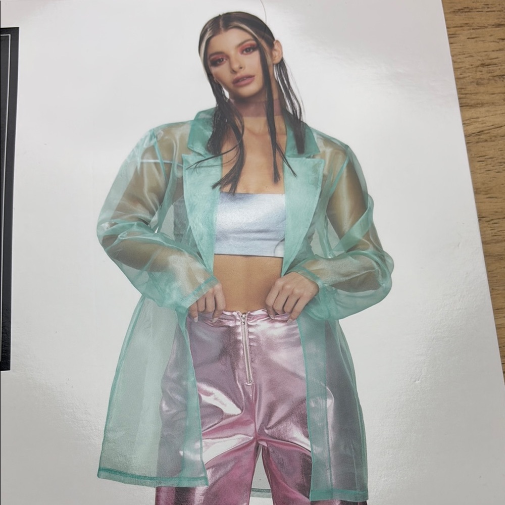 Futuristic Organza Sheer Teal Trench Coat Jacket 🤩